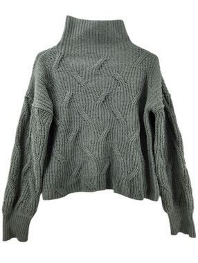 Chunky Knit Chenille Sweater Women's Size Small Sage Green Sweater Mock Neck